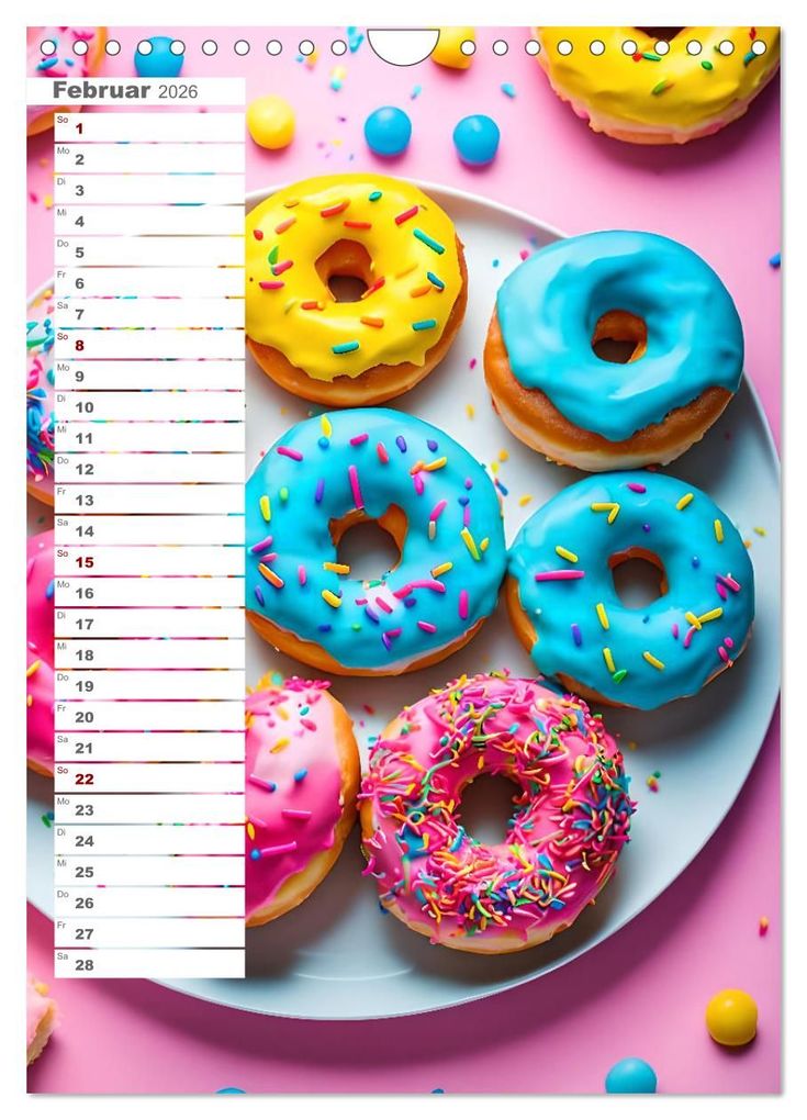 Weitere Ansicht: Donuts and Birthdays, süßer Geburtstagskalender mit bunte KI Donuts (Wandkalender 2026 DIN A4 hoch), CALVENDO Monatskalender | Fred Schimak, Calvendo