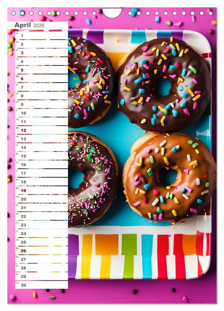 Weitere Ansicht: Donuts and Birthdays, süßer Geburtstagskalender mit bunte KI Donuts (Wandkalender 2026 DIN A4 hoch), CALVENDO Monatskalender | Fred Schimak, Calvendo