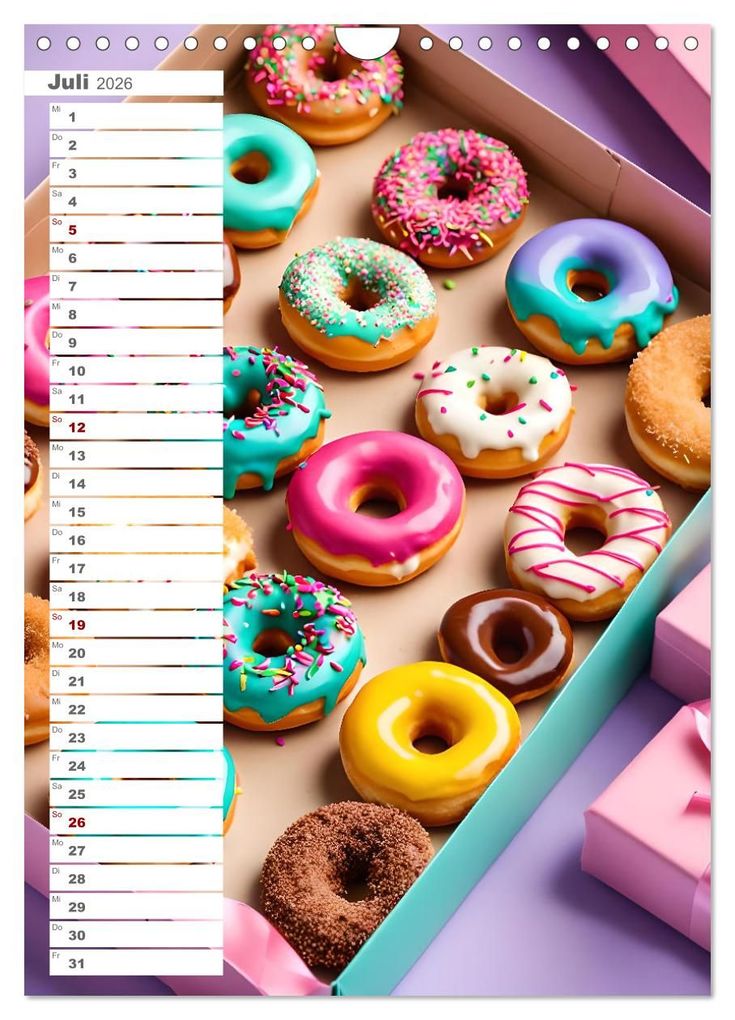 Weitere Ansicht: Donuts and Birthdays, süßer Geburtstagskalender mit bunte KI Donuts (Wandkalender 2026 DIN A4 hoch), CALVENDO Monatskalender | Fred Schimak, Calvendo