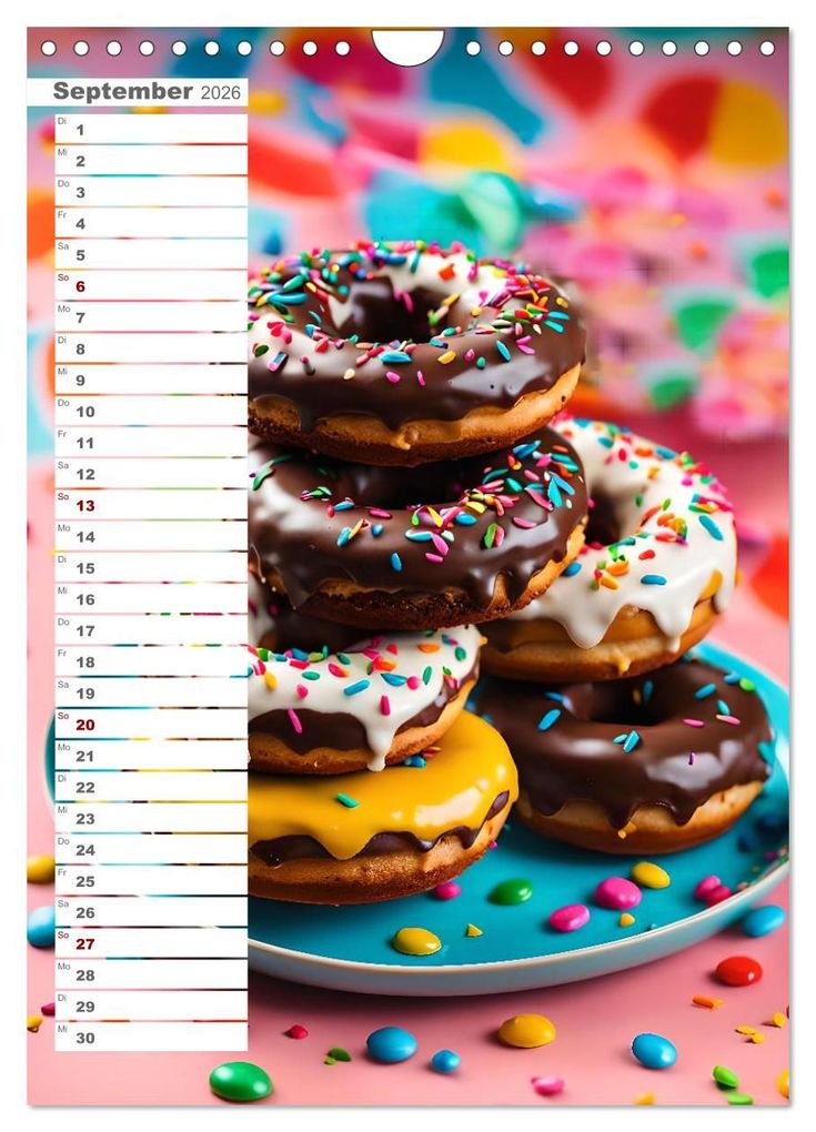 Weitere Ansicht: Donuts and Birthdays, süßer Geburtstagskalender mit bunte KI Donuts (Wandkalender 2026 DIN A4 hoch), CALVENDO Monatskalender | Fred Schimak, Calvendo