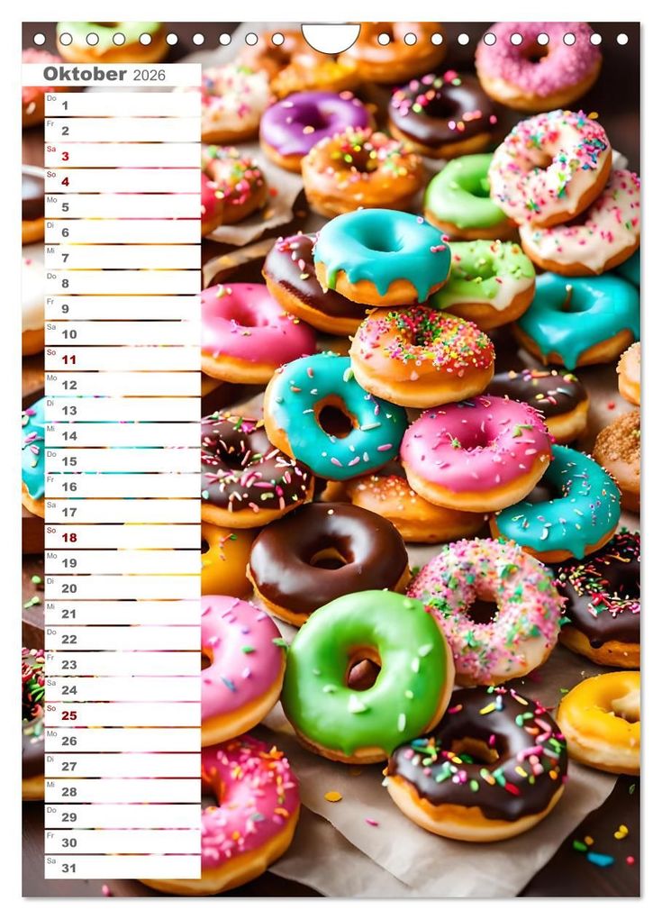Weitere Ansicht: Donuts and Birthdays, süßer Geburtstagskalender mit bunte KI Donuts (Wandkalender 2026 DIN A4 hoch), CALVENDO Monatskalender | Fred Schimak, Calvendo