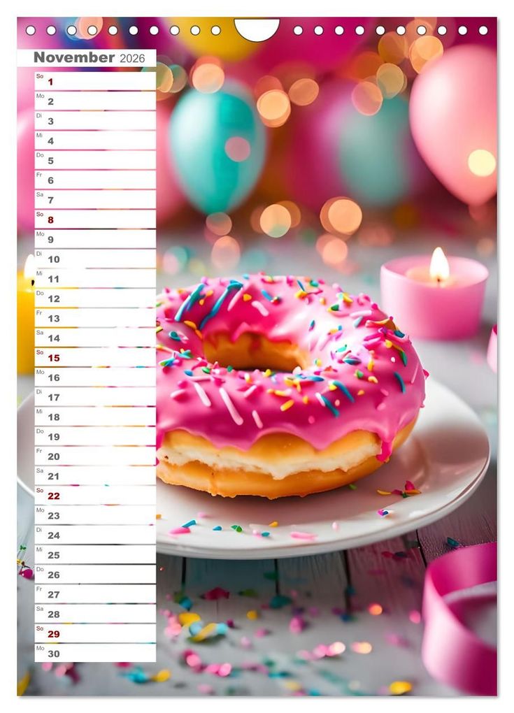 Weitere Ansicht: Donuts and Birthdays, süßer Geburtstagskalender mit bunte KI Donuts (Wandkalender 2026 DIN A4 hoch), CALVENDO Monatskalender | Fred Schimak, Calvendo