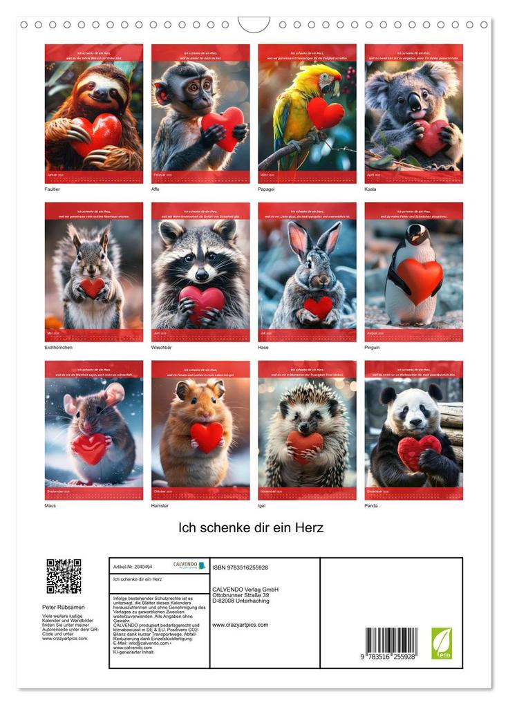 Weitere Ansicht: Ich schenke dir ein Herz (Wandkalender 2026 DIN A3 hoch), CALVENDO Monatskalender | Peter Rübsamen, Calvendo