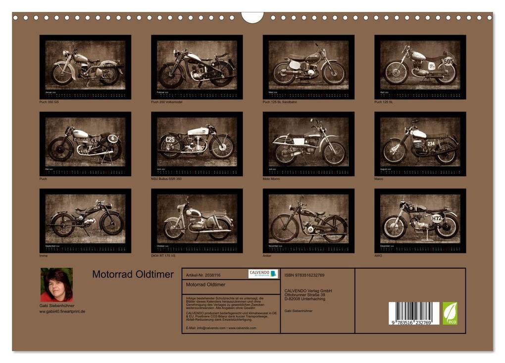 Weitere Ansicht: Motorrad Oldtimer (Wandkalender 2026 DIN A3 quer), CALVENDO Monatskalender | Gabi Siebenhühner, Calvendo