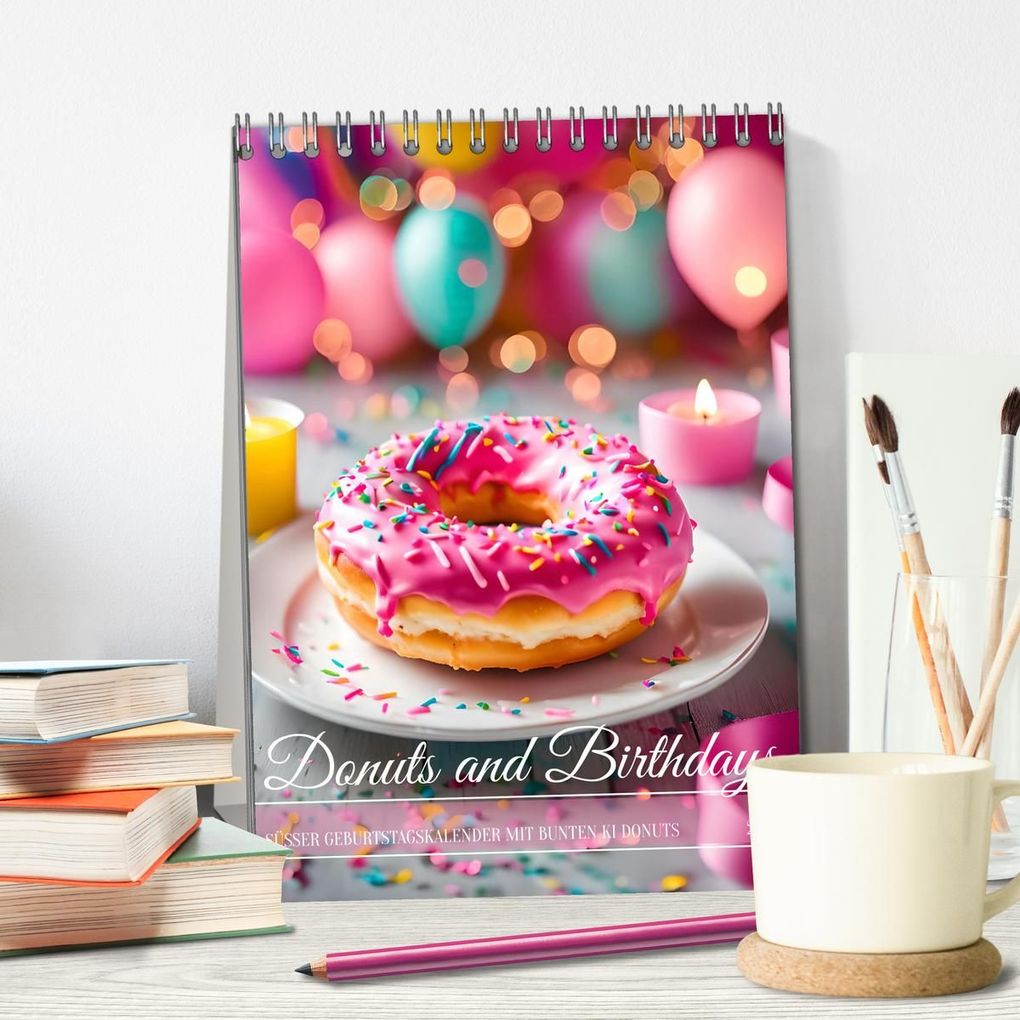 Weitere Ansicht: Donuts and Birthdays, süßer Geburtstagskalender mit bunte KI Donuts (Tischkalender 2026 DIN A5 hoch), CALVENDO Monatskalender | Fred Schimak, Calvendo