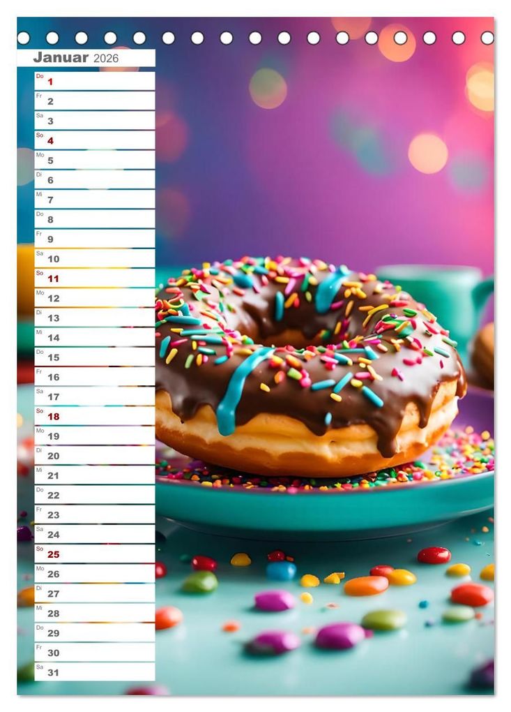 Weitere Ansicht: Donuts and Birthdays, süßer Geburtstagskalender mit bunte KI Donuts (Tischkalender 2026 DIN A5 hoch), CALVENDO Monatskalender | Fred Schimak, Calvendo