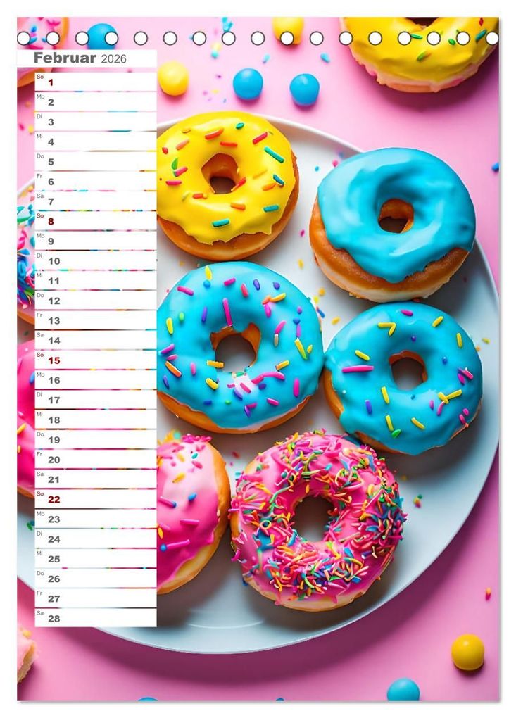 Weitere Ansicht: Donuts and Birthdays, süßer Geburtstagskalender mit bunte KI Donuts (Tischkalender 2026 DIN A5 hoch), CALVENDO Monatskalender | Fred Schimak, Calvendo