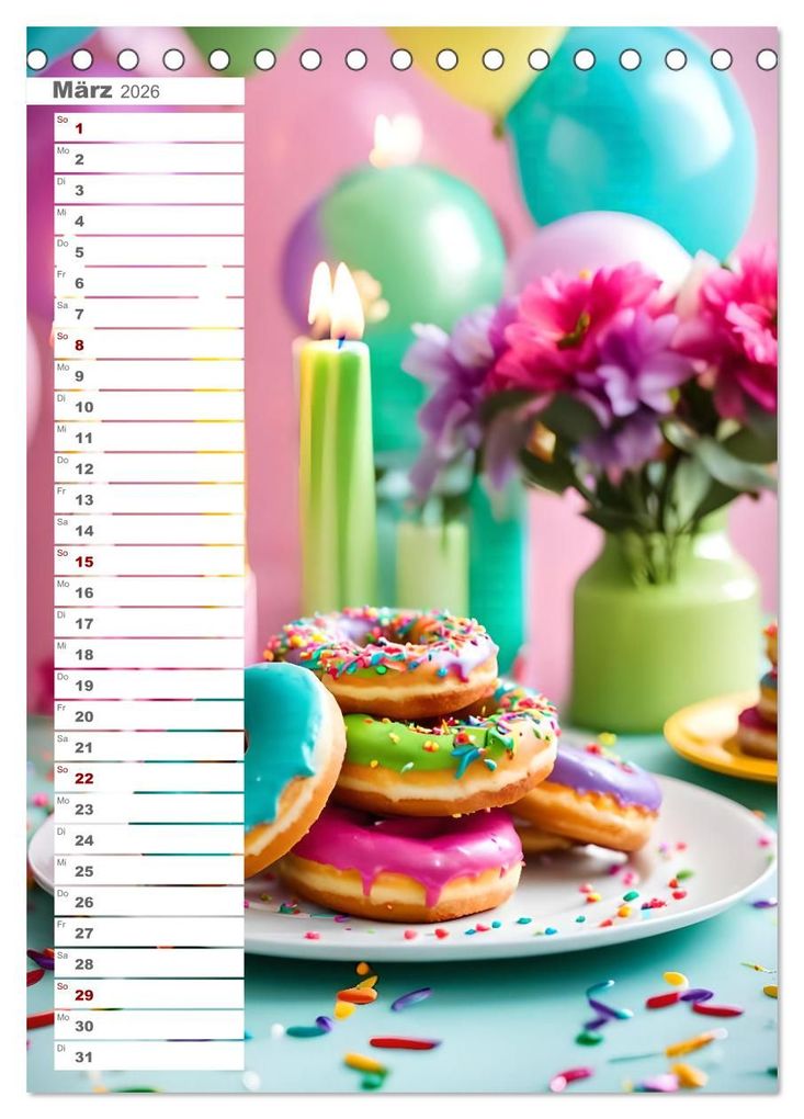 Weitere Ansicht: Donuts and Birthdays, süßer Geburtstagskalender mit bunte KI Donuts (Tischkalender 2026 DIN A5 hoch), CALVENDO Monatskalender | Fred Schimak, Calvendo