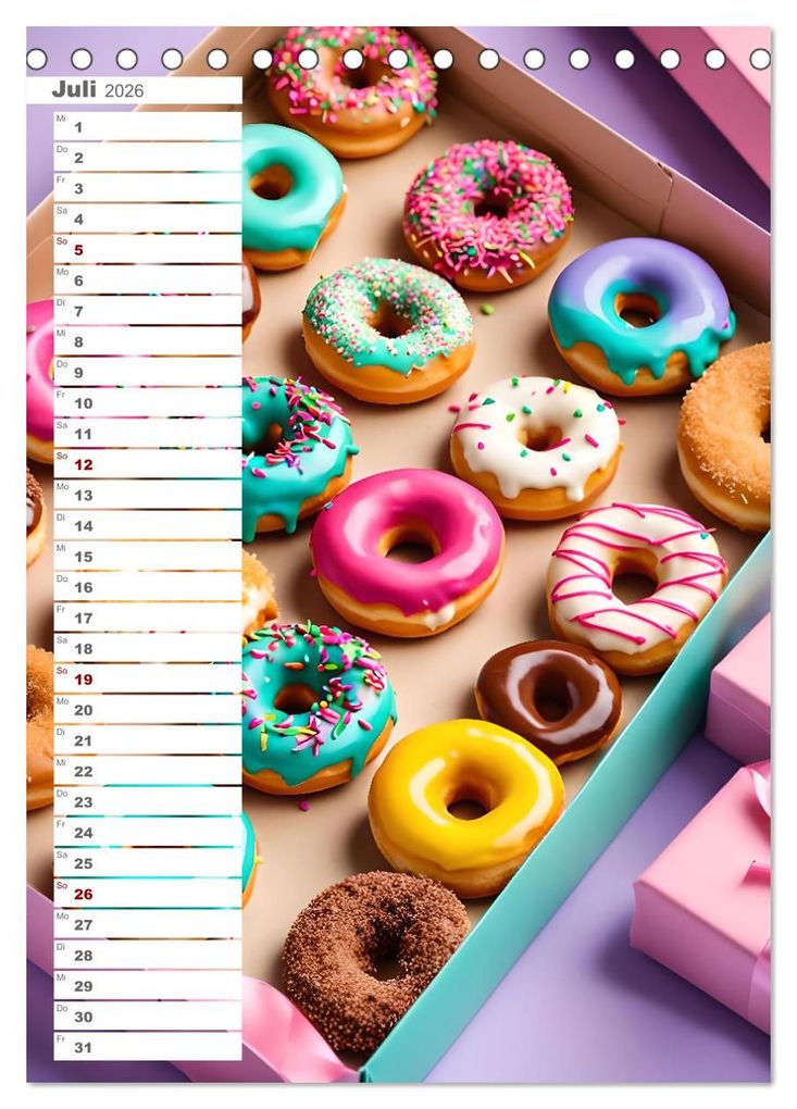 Weitere Ansicht: Donuts and Birthdays, süßer Geburtstagskalender mit bunte KI Donuts (Tischkalender 2026 DIN A5 hoch), CALVENDO Monatskalender | Fred Schimak, Calvendo
