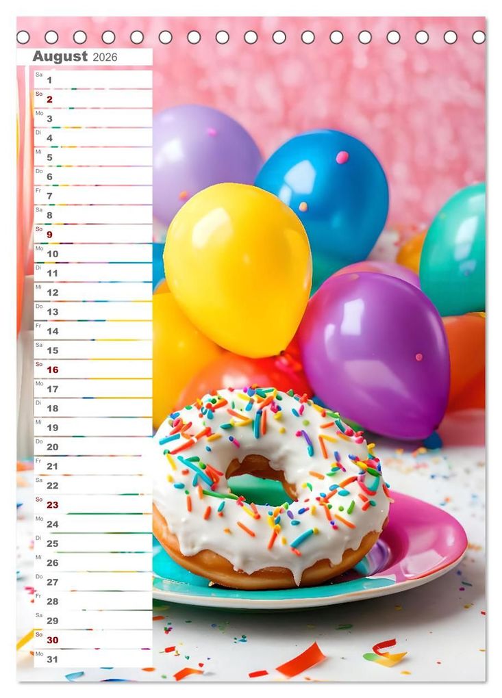Weitere Ansicht: Donuts and Birthdays, süßer Geburtstagskalender mit bunte KI Donuts (Tischkalender 2026 DIN A5 hoch), CALVENDO Monatskalender | Fred Schimak, Calvendo