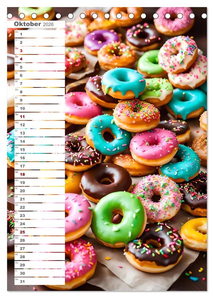 Weitere Ansicht: Donuts and Birthdays, süßer Geburtstagskalender mit bunte KI Donuts (Tischkalender 2026 DIN A5 hoch), CALVENDO Monatskalender | Fred Schimak, Calvendo