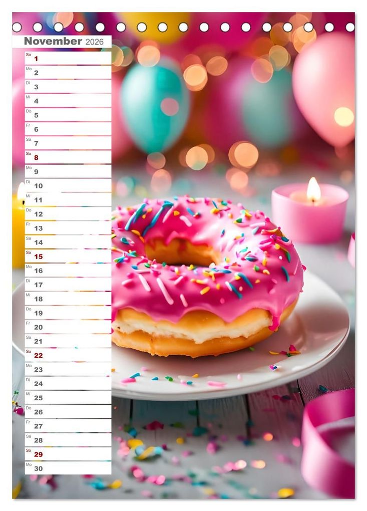 Weitere Ansicht: Donuts and Birthdays, süßer Geburtstagskalender mit bunte KI Donuts (Tischkalender 2026 DIN A5 hoch), CALVENDO Monatskalender | Fred Schimak, Calvendo