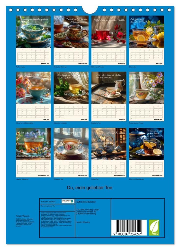 Weitere Ansicht: Du, mein geliebter Tee (Wandkalender 2026 DIN A4 hoch), CALVENDO Monatskalender | Kerstin Waurick, Calvendo