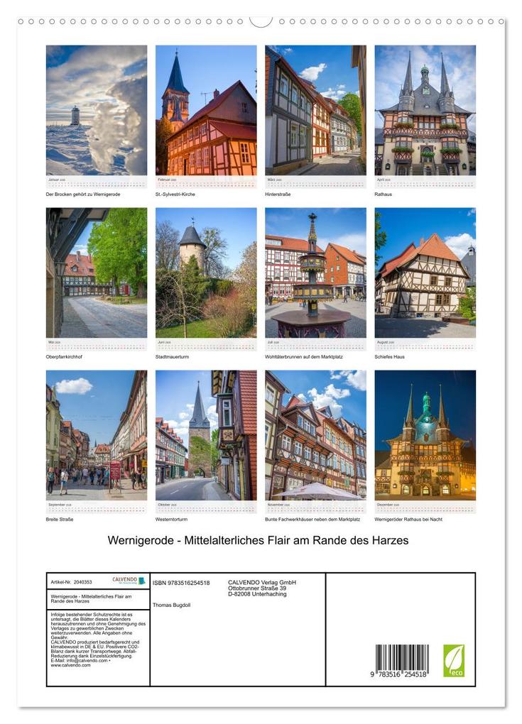 Weitere Ansicht: Wernigerode - Mittelalterliches Flair am Rande des Harzes (hochwertiger Premium Wandkalender 2026 DIN A2 hoch), Kunstdruck in Hochglanz | Thomas Bugdoll, Calvendo