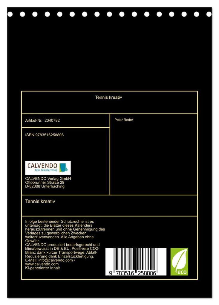 Weitere Ansicht: Tennis kreativ (Tischkalender 2026 DIN A5 hoch), CALVENDO Monatskalender | Peter Roder, Calvendo
