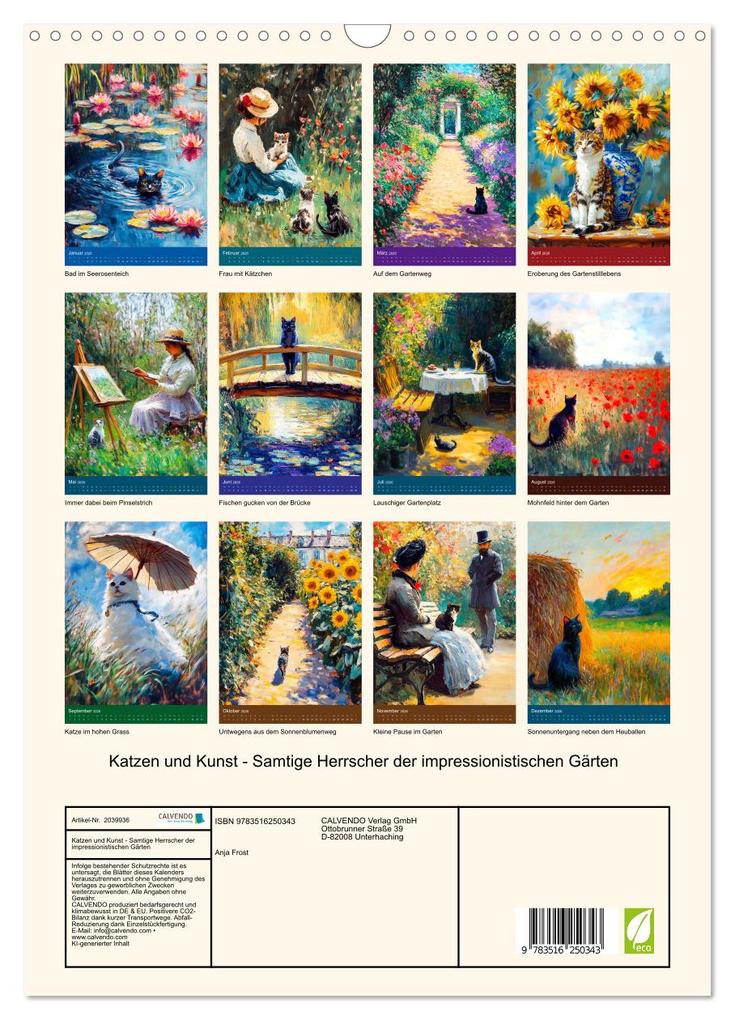 Weitere Ansicht: Katzen und Kunst - Samtige Herrscher der impressionistischen Gärten (Wandkalender 2026 DIN A3 hoch), CALVENDO Monatskalender | Anja Frost, Calvendo