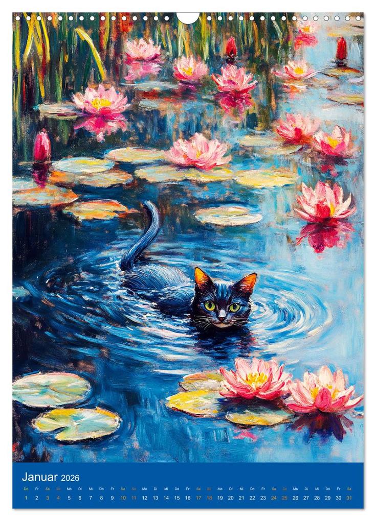 Weitere Ansicht: Katzen und Kunst - Samtige Herrscher der impressionistischen Gärten (Wandkalender 2026 DIN A3 hoch), CALVENDO Monatskalender | Anja Frost, Calvendo