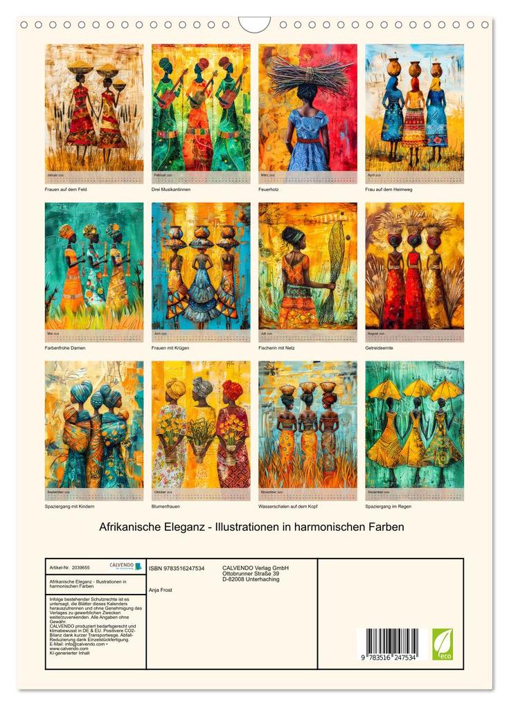 Weitere Ansicht: Afrikanische Eleganz - Illustrationen in harmonischen Farben (Wandkalender 2026 DIN A3 hoch), CALVENDO Monatskalender | Anja Frost, Calvendo