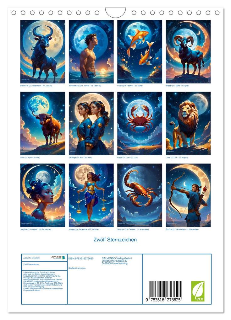 Weitere Ansicht: Zwölf Sternzeichen (Wandkalender 2026 DIN A4 hoch), CALVENDO Monatskalender | Calvendo, Steffani Lehmann