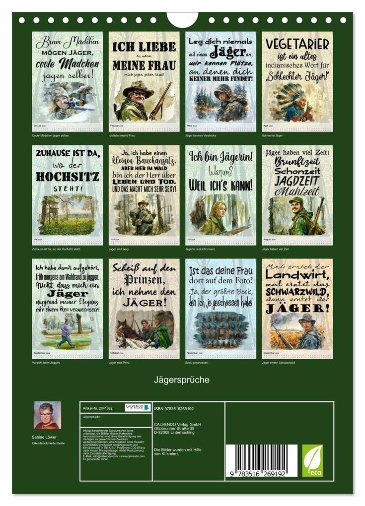 Weitere Ansicht: Jägersprüche (Wandkalender 2026 DIN A4 hoch), CALVENDO Monatskalender | Calvendo, Sabine Löwer