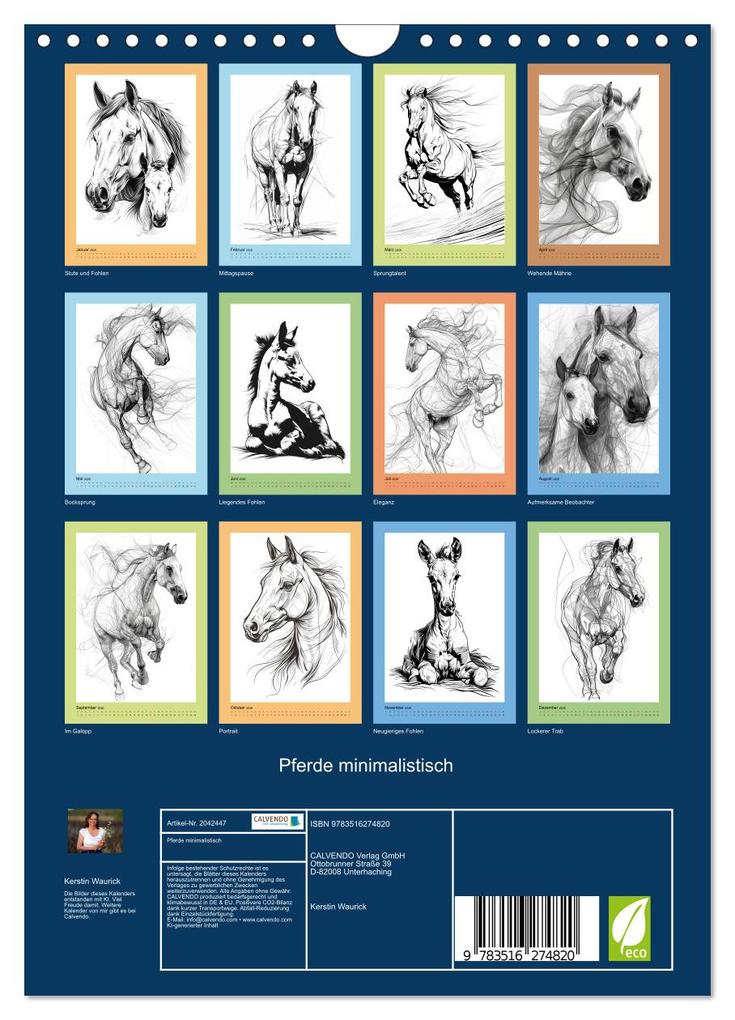 Weitere Ansicht: Pferde minimalistisch (Wandkalender 2026 DIN A4 hoch), CALVENDO Monatskalender | Calvendo, Kerstin Waurick