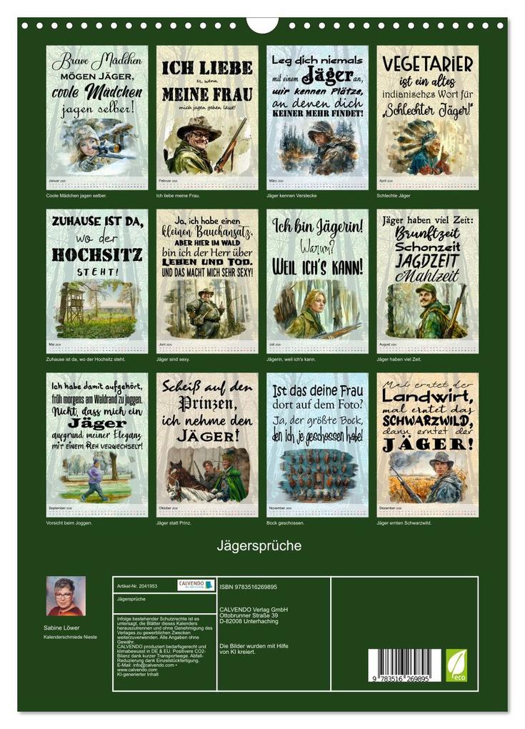 Weitere Ansicht: Jägersprüche (Wandkalender 2026 DIN A3 hoch), CALVENDO Monatskalender | Calvendo, Sabine Löwer