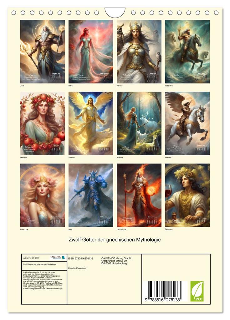 Weitere Ansicht: Zwölf Götter der griechischen Mythologie (Wandkalender 2026 DIN A4 hoch), CALVENDO Monatskalender | Calvendo, Claudia Kleemann