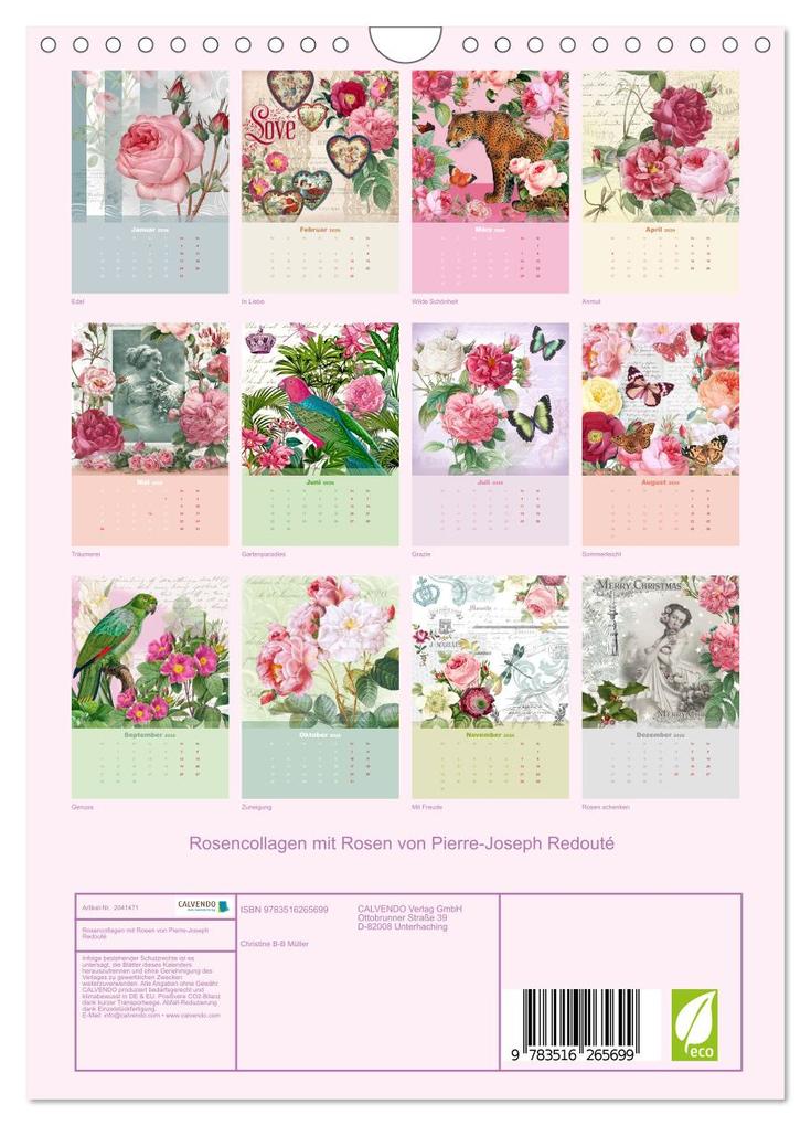 Weitere Ansicht: Rosencollagen mit Rosen von Pierre-Joseph Redouté (Wandkalender 2026 DIN A4 hoch), CALVENDO Monatskalender | Calvendo, Christine B-B Müller