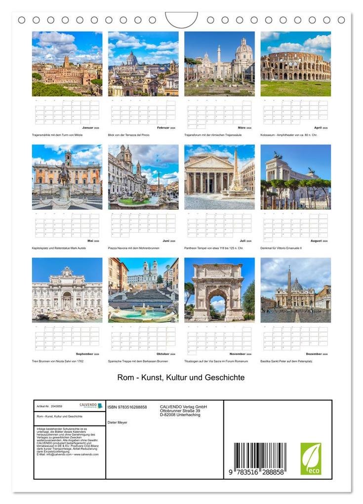 Weitere Ansicht: Rom - Kunst, Kultur und Geschichte (Wandkalender 2026 DIN A4 hoch), CALVENDO Monatskalender | Dieter Meyer, Calvendo