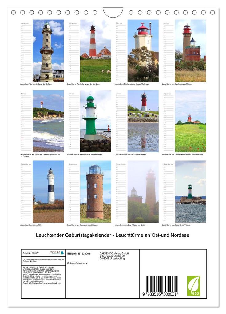 Weitere Ansicht: Leuchtender Geburtstagskalender - Leuchttürme an Ost-und Nordsee (Wandkalender 2026 DIN A4 hoch), CA | Michaela Schimmack, Calvendo