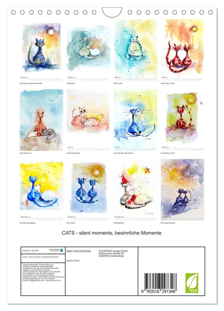 Weitere Ansicht: CATS - silent moments, besinnliche Momente (Wandkalender 2026 DIN A4 hoch), CALVENDO Monatskalender | Sabine Floner, Calvendo