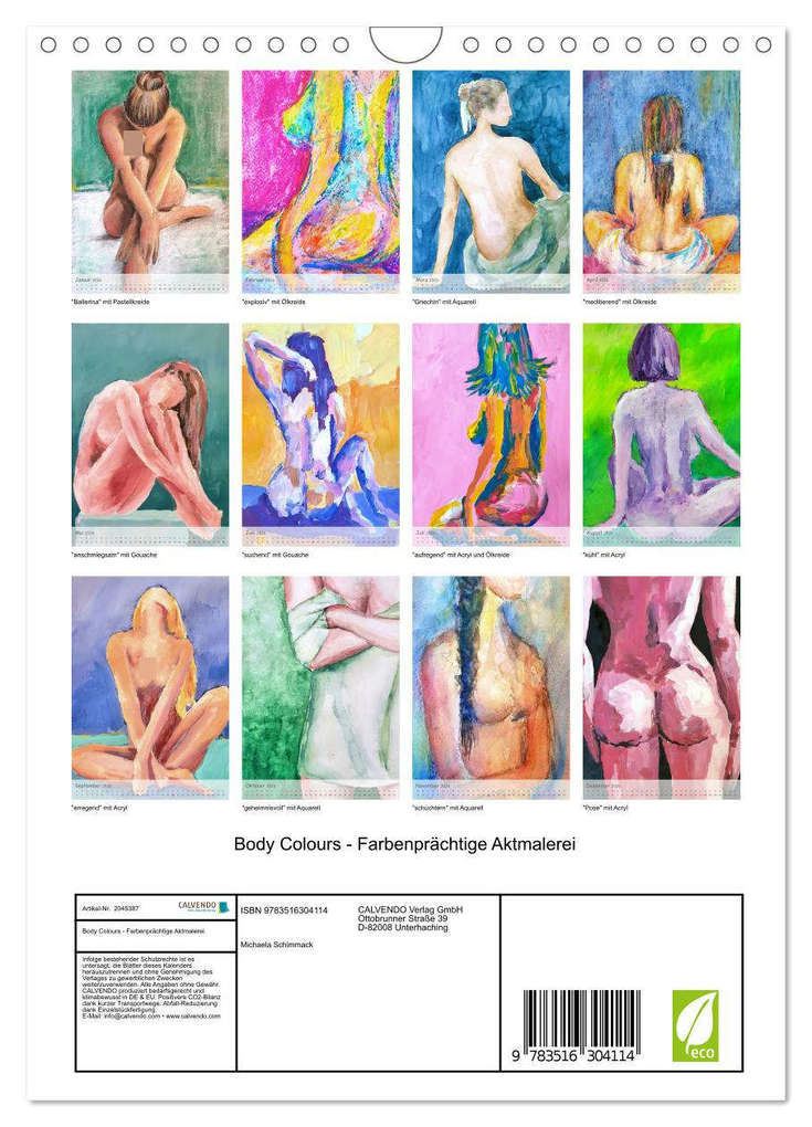 Weitere Ansicht: Body Colours - Farbenprächtige Aktmalerei (Wandkalender 2026 DIN A4 hoch), CALVENDO Monatskalender | Michaela Schimmack, Calvendo