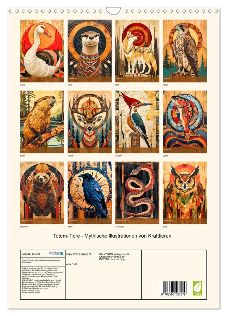 Weitere Ansicht: Totem-Tiere - Mythische Illustrationen von Krafttieren (Wandkalender 2026 DIN A3 hoch), CALVENDO Mon | Anja Frost, Calvendo
