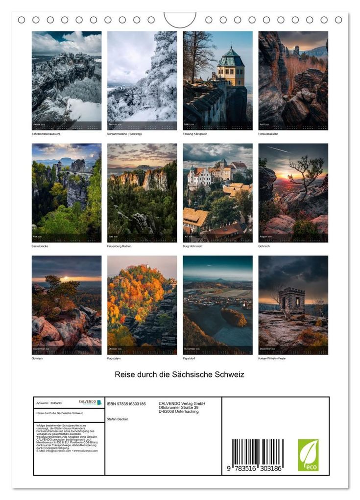 Weitere Ansicht: Reise durch die Sächsische Schweiz (Wandkalender 2026 DIN A4 hoch), CALVENDO Monatskalender | Stefan Becker, Calvendo