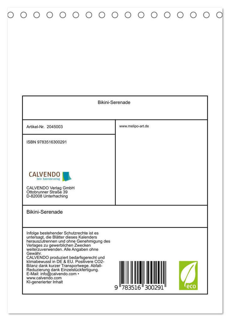 Weitere Ansicht: Bikini-Serenade (Tischkalender 2026 DIN A5 hoch), CALVENDO Monatskalender | Melipo-Art Melipo-Art, Calvendo, Melipo-Art