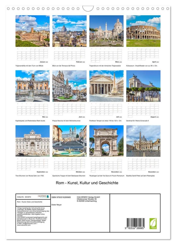 Weitere Ansicht: Rom - Kunst, Kultur und Geschichte (Wandkalender 2026 DIN A3 hoch), CALVENDO Monatskalender | Dieter Meyer, Calvendo
