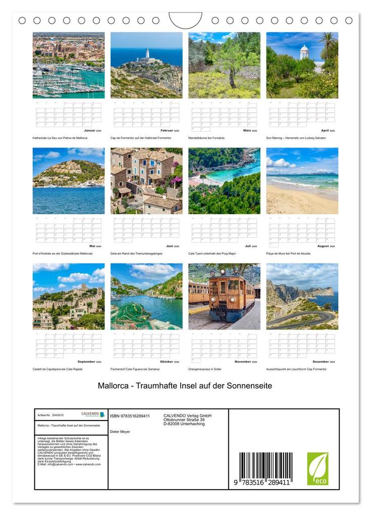 Weitere Ansicht: Mallorca - Traumhafte Insel auf der Sonnenseite (Wandkalender 2026 DIN A4 hoch), CALVENDO Monatskalender | Dieter Meyer, Calvendo