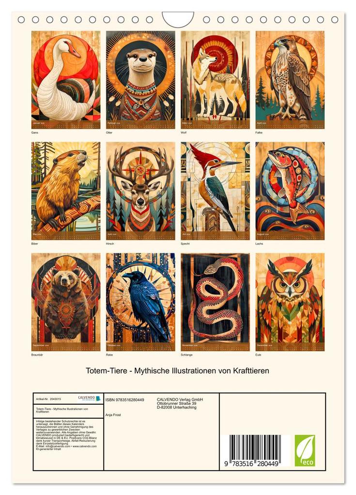 Weitere Ansicht: Totem-Tiere - Mythische Illustrationen von Krafttieren (Wandkalender 2026 DIN A4 hoch), CALVENDO Monatskalender | Anja Frost, Calvendo
