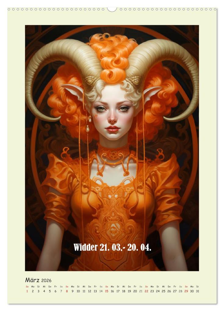 Weitere Ansicht: Tierkreiszeichen. Mit Frauenpower Sternzeichen durch das Jahr (hochwertiger Premium Wandkalender 2026 DIN A2 hoch), Kunstdruck in Hochglanz | Rose Hurley, Calvendo