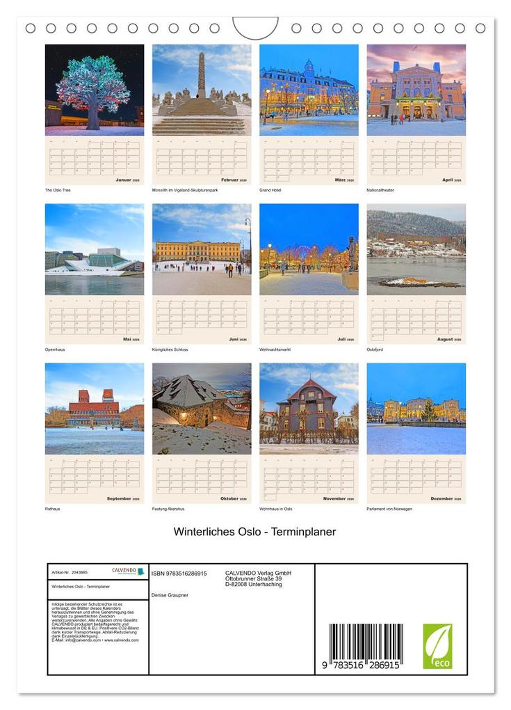 Weitere Ansicht: Winterliches Oslo - Terminplaner (Wandkalender 2026 DIN A4 hoch), CALVENDO Monatskalender | Denise Graupner, Calvendo