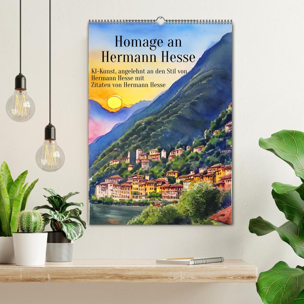 Weitere Ansicht: Homage an Hermann Hesse- KI-Kunst angelehnt an den Stil von Hermann Hesse mit Zitaten von Hermann Hesse (Wandkalender 2026 DIN A2 hoch), CALVENDO Monatskalender | Anja Zachrau, Calvendo
