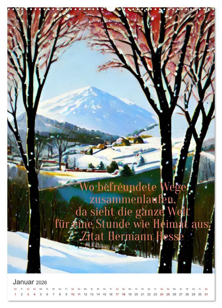 Weitere Ansicht: Homage an Hermann Hesse- KI-Kunst angelehnt an den Stil von Hermann Hesse mit Zitaten von Hermann Hesse (Wandkalender 2026 DIN A2 hoch), CALVENDO Monatskalender | Anja Zachrau, Calvendo