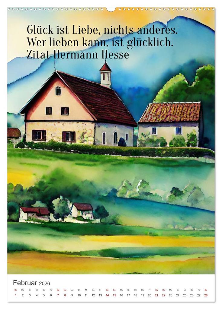 Weitere Ansicht: Homage an Hermann Hesse- KI-Kunst angelehnt an den Stil von Hermann Hesse mit Zitaten von Hermann Hesse (Wandkalender 2026 DIN A2 hoch), CALVENDO Monatskalender | Anja Zachrau, Calvendo