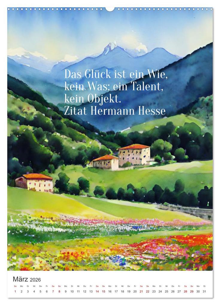 Weitere Ansicht: Homage an Hermann Hesse- KI-Kunst angelehnt an den Stil von Hermann Hesse mit Zitaten von Hermann Hesse (Wandkalender 2026 DIN A2 hoch), CALVENDO Monatskalender | Anja Zachrau, Calvendo