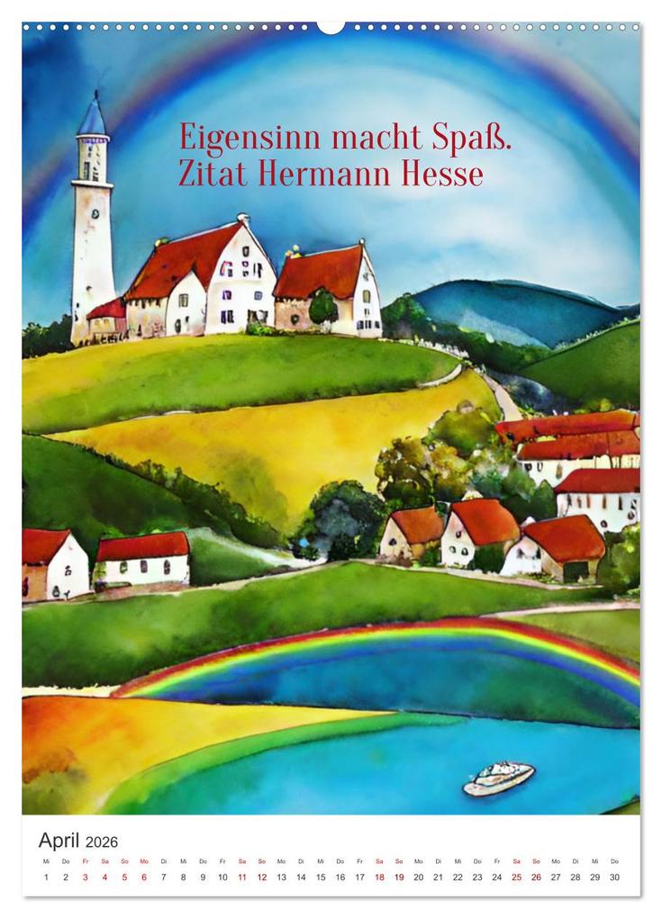 Weitere Ansicht: Homage an Hermann Hesse- KI-Kunst angelehnt an den Stil von Hermann Hesse mit Zitaten von Hermann Hesse (Wandkalender 2026 DIN A2 hoch), CALVENDO Monatskalender | Anja Zachrau, Calvendo