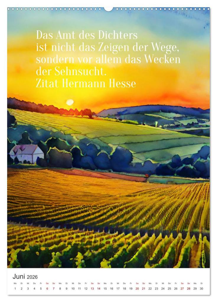 Weitere Ansicht: Homage an Hermann Hesse- KI-Kunst angelehnt an den Stil von Hermann Hesse mit Zitaten von Hermann Hesse (Wandkalender 2026 DIN A2 hoch), CALVENDO Monatskalender | Anja Zachrau, Calvendo