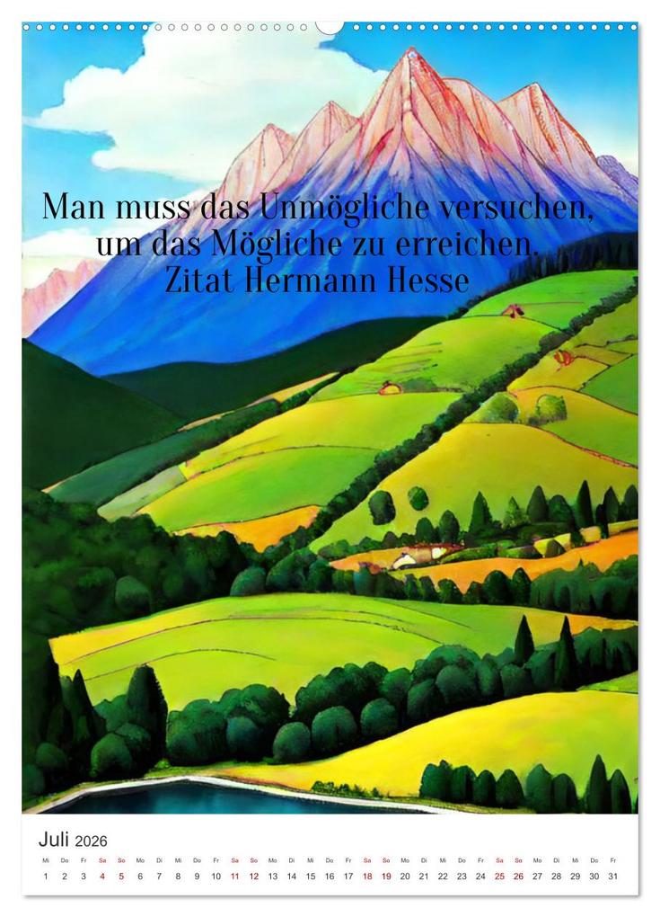 Weitere Ansicht: Homage an Hermann Hesse- KI-Kunst angelehnt an den Stil von Hermann Hesse mit Zitaten von Hermann Hesse (Wandkalender 2026 DIN A2 hoch), CALVENDO Monatskalender | Anja Zachrau, Calvendo