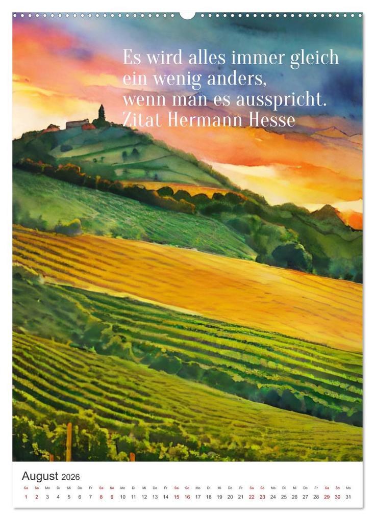 Weitere Ansicht: Homage an Hermann Hesse- KI-Kunst angelehnt an den Stil von Hermann Hesse mit Zitaten von Hermann Hesse (Wandkalender 2026 DIN A2 hoch), CALVENDO Monatskalender | Anja Zachrau, Calvendo