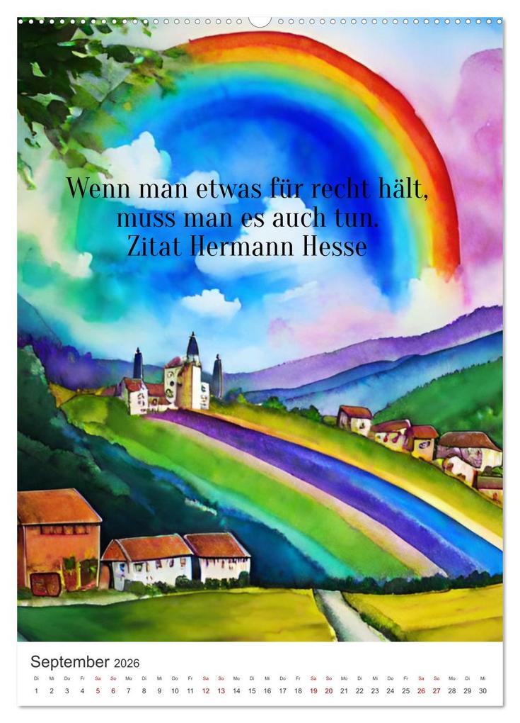 Weitere Ansicht: Homage an Hermann Hesse- KI-Kunst angelehnt an den Stil von Hermann Hesse mit Zitaten von Hermann Hesse (Wandkalender 2026 DIN A2 hoch), CALVENDO Monatskalender | Anja Zachrau, Calvendo