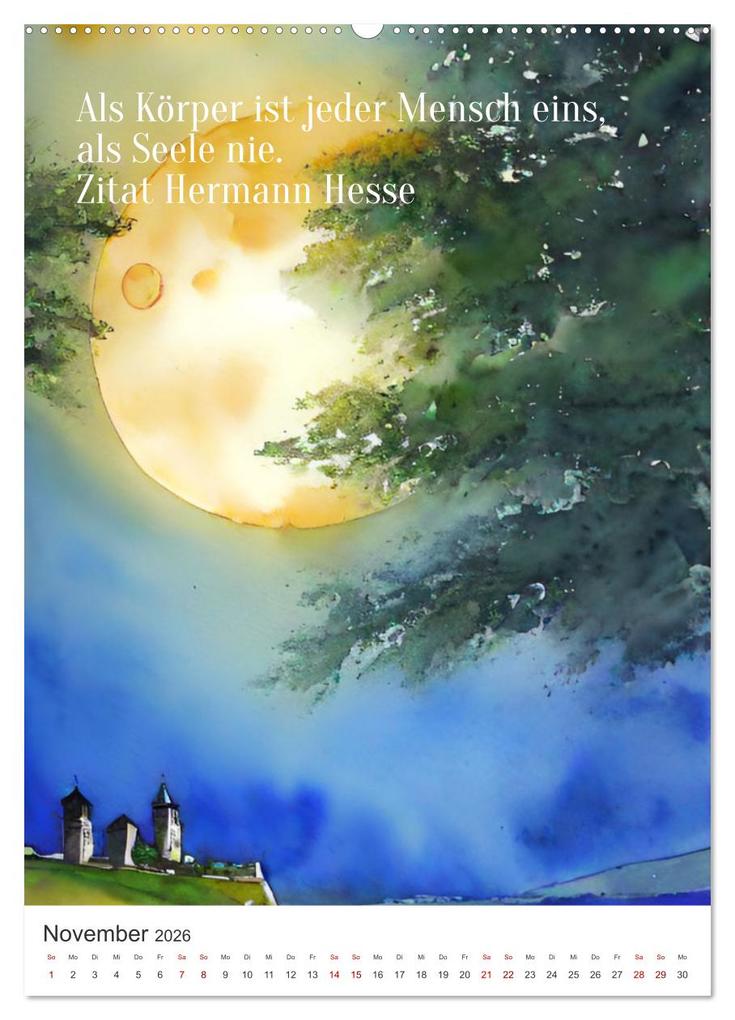 Weitere Ansicht: Homage an Hermann Hesse- KI-Kunst angelehnt an den Stil von Hermann Hesse mit Zitaten von Hermann Hesse (Wandkalender 2026 DIN A2 hoch), CALVENDO Monatskalender | Anja Zachrau, Calvendo